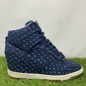 Nike Dunk Sky Hi Hidden Wedge Shoes Womens Size 7.5 Blue Geometric Print Sneaker